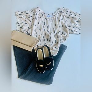 carly jean los angeles black & ivory butterfly shirt